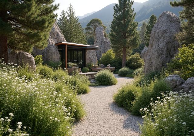 Giardino in stile alpino con pietre e piante locali